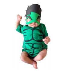 Imagem de Kit 2 Peças - Body + Máscara Hulk Fantasia Bebê Herói Menino - Lol Kid