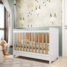 Imagem de Berço Mini Cama Americano 100% MDF 3 em 1 Ben Branco Brilho/Amêndoa