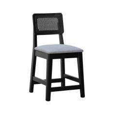 Imagem de Banqueta Baixa-cadeira Gabi - Preto Assento Estof. Linho Cinza Mescla Impermeável