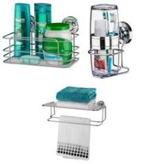 Imagem de Kit Porta Shampoo + Porta Escova De Dente + Toalheiro 45Cm Com Prateleira Ventosa