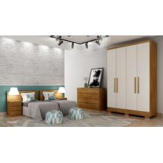 Imagem de Guarda Roupa Solteiro Com Pés 4 Portas 2 Gavetas - Milly-Cumaru Off Wh