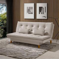 Imagem de Sofá Cama Barcelona Tecido Veludo Com Pés De Madeira Bege