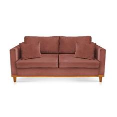 Imagem de Sofá 03 Lugares Juliette Veludo Rosê Base Madeira Castanho - D'Rossi