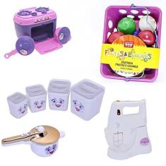 Imagem de Kit Menina Infantil Cozinha Fogão Batedeira Potinhos 22pç