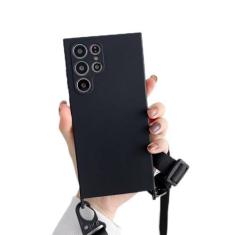 Imagem de Capa de silicone líquido com alça de colar crossbody para Samsung S23 S22 Ultra S21 Plus S20FE A52 A72 A22 A32 Candy Color Cover, preta, para S22