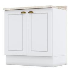Imagem de Balcão 2 Portas 80cm Americana com Tampo - Móveis Henn Branco/Calcare