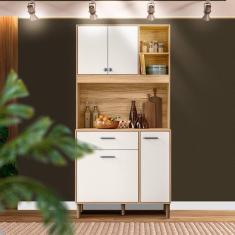 Imagem de Armário Pequeno Para Cozinha 4 Portas 1 Gaveta 90 cm Freijó Off White Cristal Cidreira Shop JM