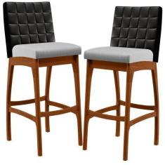 Imagem de Kit 02 Banquetas Altas Cozinha Sala Jantar Fixa Mila L02 material sint