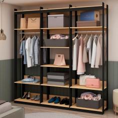 Imagem de Guarda Roupas Closet Wood Organização Elegante com Módulo Cabideiro e Prateleira Preto