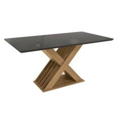 Imagem de Mesa p/ Cozinha Graviola c/ Tampo Madeirado c/ Vidro 160x90cm Freijo/Preto - Kappesberg
