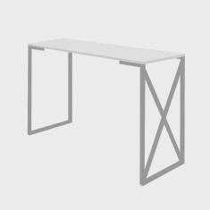Imagem de Mesa Escrivaninha 90cm Bex Home Office Industrial Consultório Ferro Prata mdf Off White - Ahz Móveis