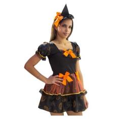 Imagem de Fantasia Infantil Halloween Bruxinha Carlota Vestido com Tiara - Rei E
