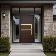 Imagem de Porta de Aluminio Lambril 210x90cm com Puxador Super Evolution Brimak Marrom Corten Dourado