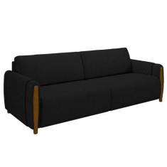 Imagem de Sofá 3 Lugares 223cm Pés Madeira Amaranto M22 Veludo Preto - Mpozenato