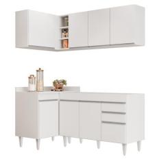 Imagem de Armário de Cozinha Modulado de Canto Direito 4 Peças CP37 Balcão sem Tampo Branco - Lumil