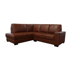 Imagem de Sofá de Couro Canto Marrocos 2 lugares - Chaise Esquerda - Conhaque com Brilho
