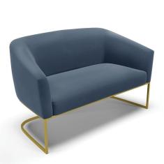 Imagem de Sofá Namoradeira 2 Lugares Base Industrial Dourado Stella Suede D03 - D`rossi Cor Azul...