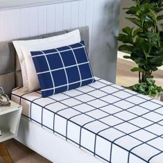 Imagem de Jogo De Lençol Solteiro 2 Peças 200 Fios Percal Estampa Grid Austin -