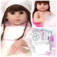 Imagem de Boneca Reborn Menina Laura Recém Nascida + Vários Acessórios - Cegonha