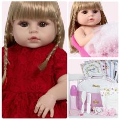 Imagem de Boneca Reborn Recem Nascida Loira Corpo De Vinil Completa - Cegonha Re