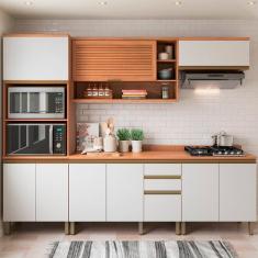 Imagem de Cozinha Completa Macadâmia 9 Portas 3 Gavetas Freijó/Branco 914423 - T