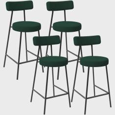 Imagem de Kit 04 Banquetas Baixa Para Cozinha Sala De Jantar Bar Bancada Milão L02 Bouclê Verde - Lyam Decor