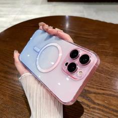 Imagem de Capa de carga sem fio com padrão gradiente de luxo para iPhone 11 12 13 14 15 Pro Max Plus Capa magnética transparente macia, azul, para iPhone 15Pro Max