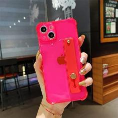 Imagem de Capa de suporte de alça de pulso de cor fluorescente de néon para iPhone 14 13 12 11 Pro Max XR X XS Max 6 7 8 Plus Capa transparente de TPU macio, rosa, para iPhone 12 mini