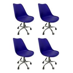 Imagem de Kit 4 Cadeiras para Escritório Secretária Decorativa Eames Chicago Azul