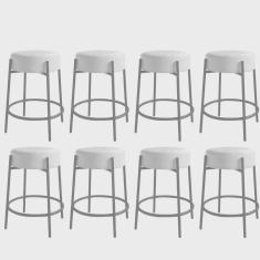 Imagem de Kit 08 Banquetas Alta Sintra 65cm Redonda Ferro Cinza Suede Branco - Ahazzo Móveis