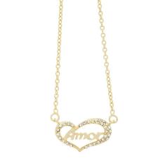 Imagem de Colar Com Zircônias Semijoia Pingente Amor 45cm