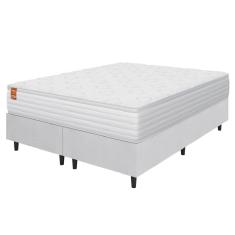 Imagem de Cama Box Colchão Casal King Molas Ensacadas Real 193X203x65cm Linho Branco Inducol - Suporta Até 130Kg Por Pessoa