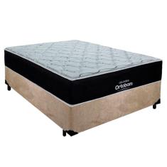 Imagem de Cama Box Casal Suede + Colchão Airtech Molas Ensacadas Antares Ortobom 138x188x67 Bege