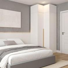 Imagem de Guarda-roupa Modulado de Canto 2 Peças 4 Portas Jade Cabecasa Madeiramadeira Branco Fosco