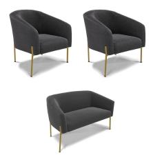 Imagem de Namoradeira E 2 Poltronas Pé Ferro Dourado Stella Bouclê D03 - D`rossi Cor Grafite