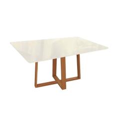 Imagem de Mesa p/ Cozinha Elma Madeira Maciça c/ Tampo Madeirado c/ Vidro 90x160cm Carvalho/Off White/Vidro Off White - Kappesberg