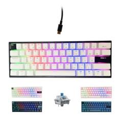 Imagem de ONE-UP Teclado portátil 60% mecânico para jogos, retroiluminado, compacto, 61 teclas, mini teclado de escritório com fio com interruptor azul PBT para Windows, laptop, PC, Mac. (branco/preto)