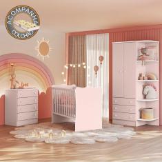 Imagem de Quarto de Bebê Doce Sonho Completo Qmovi Rosa Acetinado + Colchão Gazin