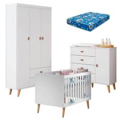 Imagem de Quarto De Bebê Duda Com Berço Americano Ludmila Branco Acetinado Bétula E Colchão Ortobom