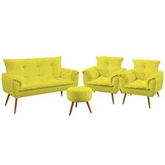 Imagem de Kit Poltrona Namoradeira e 2 Poltronas Decorativas Estofada Opala Puff Solar Sued  Aradecor