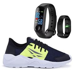 Imagem de Tênis Caminhada Corrida Leve Macio Confortável Fitness Academia + Pulseira Inteligente M3 - Azul - 42