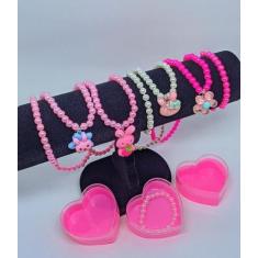 Imagem de Kit Infantil Colar E Pulseira Miçangas Com Pingente Urso Florzinha Ted