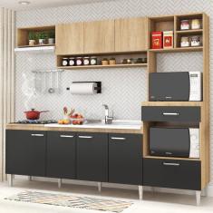 Imagem de Cozinha Compacta 8 Portas 1 Gaveta Inova Fellicci Carvalho/Grafite