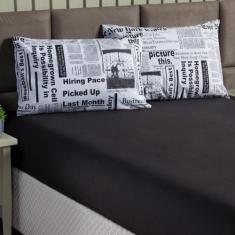 Imagem de Jogo De Lençol Cama Queen 3 Peças 180 Fios Jornal Preto - Mercado Bord