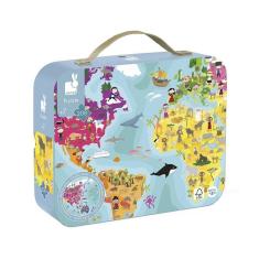 Imagem de Quebra-cabeça Mapa Mundi Dupla Face 208 peças Madeira Janod