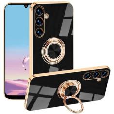 Imagem de Yarxiawin Capa de telefone para Samsung A25 5g com suporte de anel, capa preta fina para Samsung Galaxy A25 5g capa de silicone macia à prova de choque antiarranhões estética para mulheres meninas