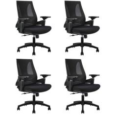 Imagem de Kit com 4 Cadeiras Office Diretor Toledo com Braços 3d Office Nr17 Preto