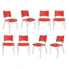 Imagem de Kit 8 Cadeiras Iso Para Escola Escritório Comércio Vermelha Base Branca