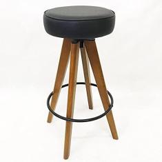 Imagem de Banqueta Bar Alta Base Madeira Giratória Assento Preto - Poltronas do Sul