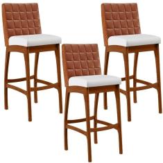 Imagem de Kit 03 Banquetas Altas Mila Camel Corano Branco